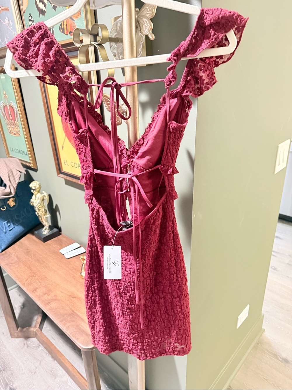 Windsor Raspberry Ruffle Textured Mini Dress - Picture 6 of 6